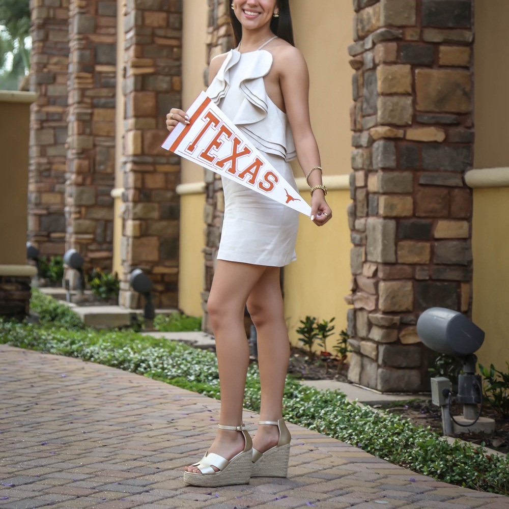 Stella Doubled Lined Backless Dress by Andrea in color beige/white linen